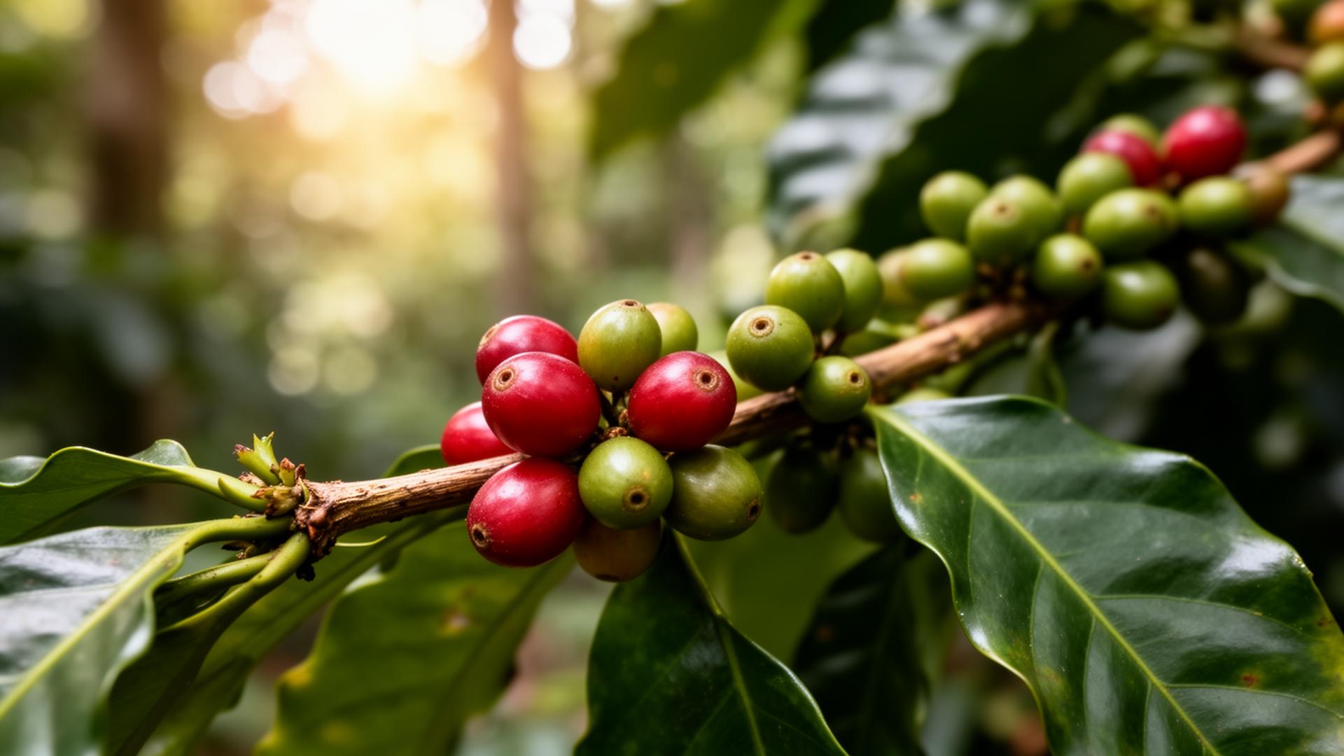 Coffee cherries on the branch